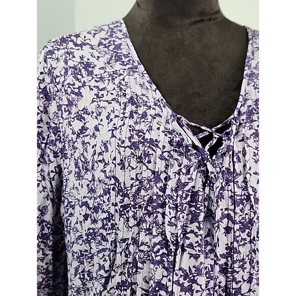 Knox Rose Size x1 Blue Floral V-Neck Ruffled Boho Top Shirt Peasant Blouse Tie - Picture 7 of 15